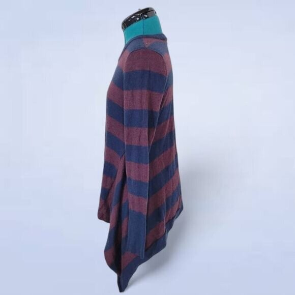 Autumn Cashmere Burgundy and Navy Striped 100% Cashmere Sweater - Size Medium - Picture 2 of 8